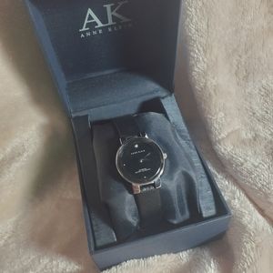 Anne Klein - Women's Wrist Watch - Black Leather "Diamond" Face - New in Box